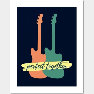 Perfect Together Offset Style Electric Guitars Silhouette Posters and Art